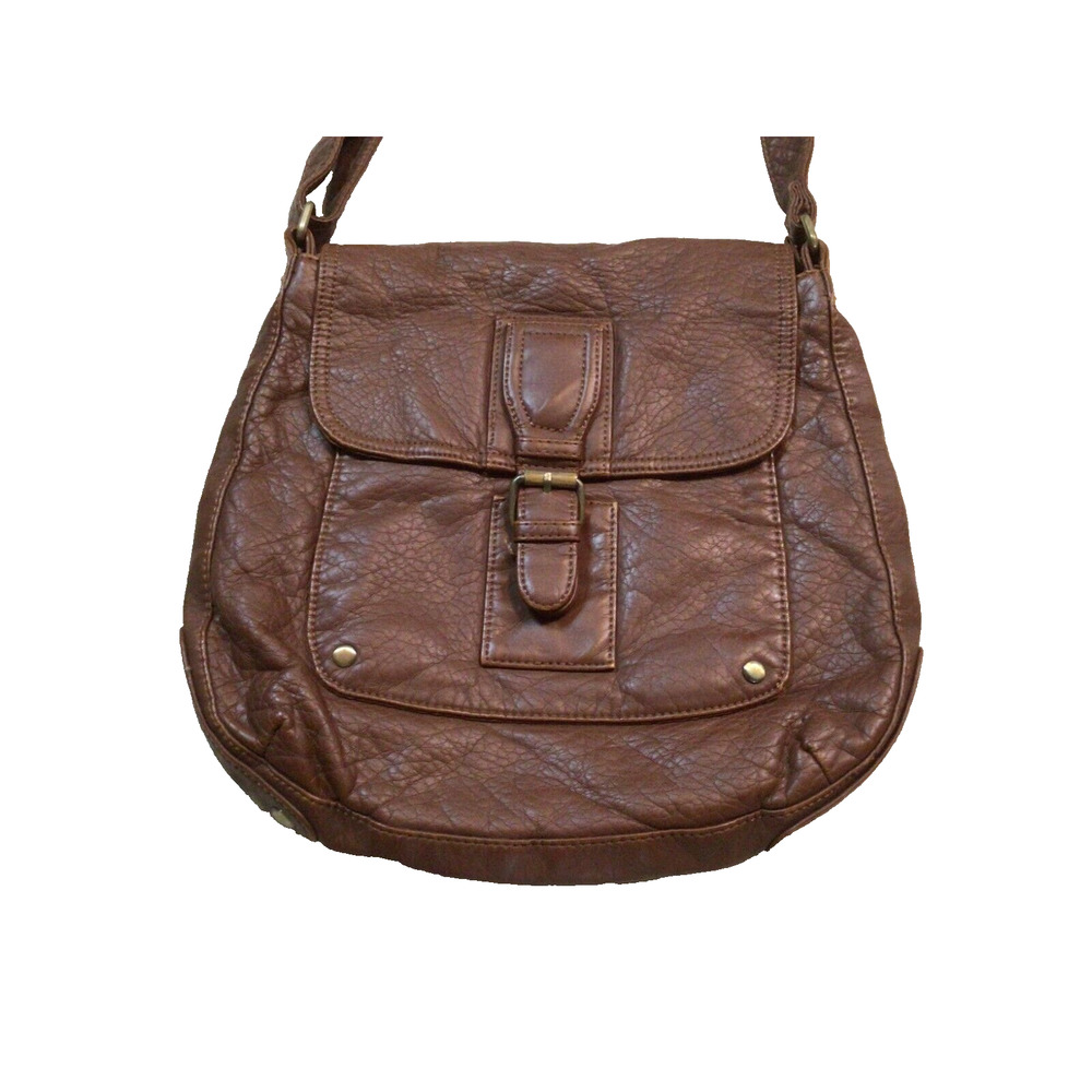 Vtg G H Bass Brown Soft Leather Shoulder Cross Body Purse Hand Bag Buckle 923A